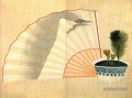 pot en porcelaine avec ventilateur ouvert Katsushika Hokusai ukiyoe